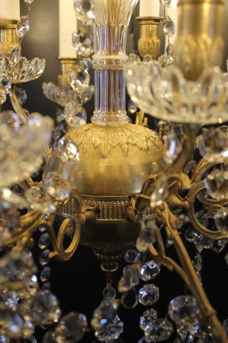 Luminaires Lustre - Lustre à 15 feux en bronze et cristal de Baccarat, époque Napoléon III