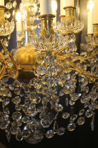 XIXe siècle - Lustre à 15 feux en bronze et cristal de Baccarat, époque Napoléon III