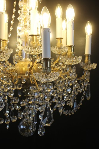 Lustre à 15 feux en bronze et cristal de Baccarat, époque Napoléon III - Napoléon III