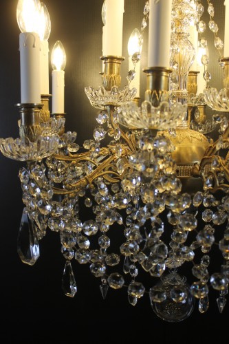 Antiquités - Lustre à 15 feux en bronze et cristal de Baccarat, époque Napoléon III
