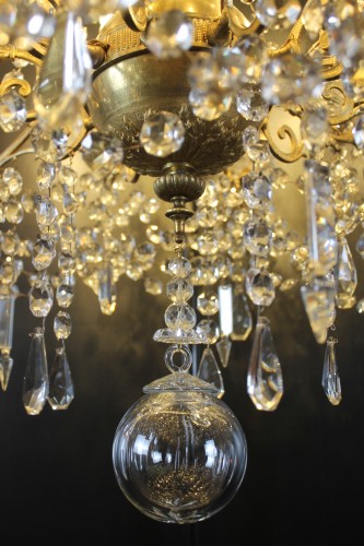 Antiquités - Lustre à 15 feux en bronze et cristal de Baccarat, époque Napoléon III