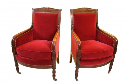 Paire de bergères en acajou, époque Restauration