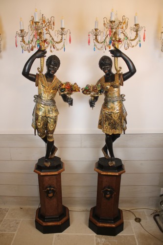 Couple de Nubiens porte torchères, Venise fin XIXe siècle - Luminaires Style 
