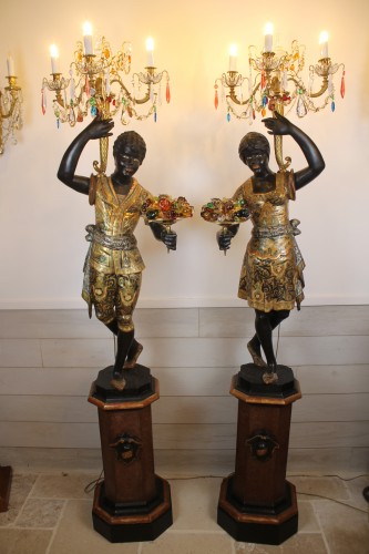 Luminaires  - Couple de Nubiens porte torchères, Venise fin XIXe siècle