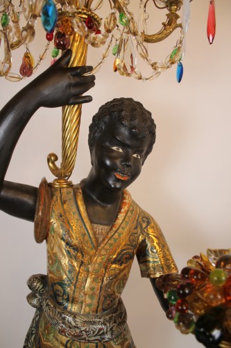 Couple de Nubiens porte torchères, Venise fin XIXe siècle - 