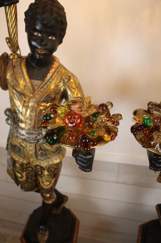 Antiquités - Couple de Nubiens porte torchères, Venise fin XIXe siècle