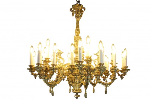Important lustre en bronze doré à 30 feux, époque Napoléon III