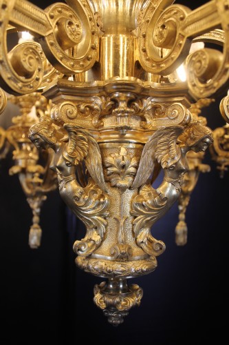 Important lustre en bronze doré à 30 feux, époque Napoléon III - Antiquités Thierry Martin