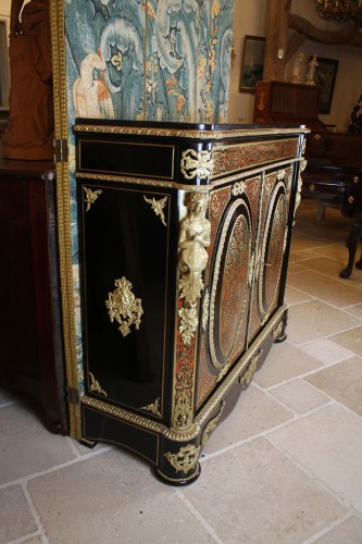 Meuble à hauteur d'appui en marqueterie Boulle, époque Napoléon III - Antiquités Thierry Martin