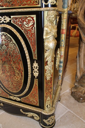 Antiquités - Meuble à hauteur d'appui en marqueterie Boulle, époque Napoléon III
