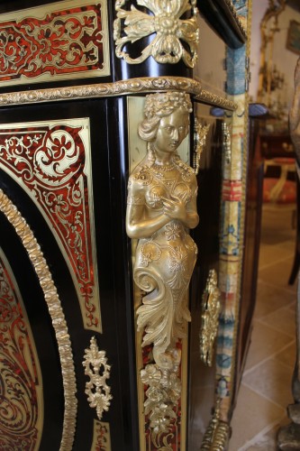 Antiquités - Meuble à hauteur d'appui en marqueterie Boulle, époque Napoléon III