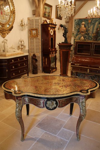 Table violon en marqueterie Boulle d'époque Napoléon III - Mobilier Style Napoléon III