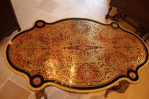 XIXe siècle - Table violon en marqueterie Boulle d'époque Napoléon III