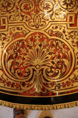 Antiquités - Table violon en marqueterie Boulle d'époque Napoléon III