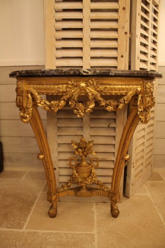 Console demi lune en bois doré, époque Louis XVI - Mobilier Style Louis XVI