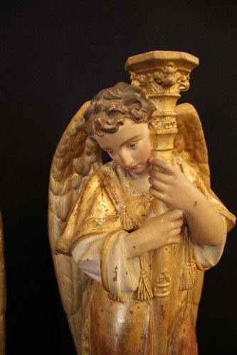 Paire d'anges céroféraires en terre cuite, Vénétie XIXe siècle - Art sacré, objets religieux Style Louis-Philippe