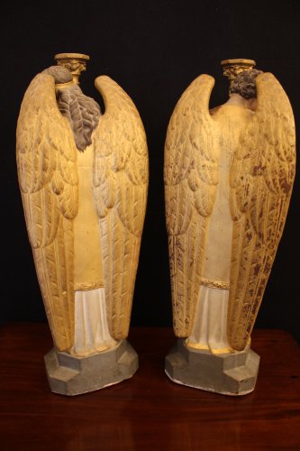 Paire d'anges céroféraires en terre cuite, Vénétie XIXe siècle - Antiquités Thierry Martin