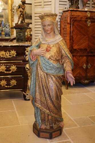 Statue du Sacré-Coeur de Marie en terre cuite, époque XIXe Siècle