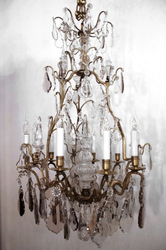 Lustre cage en bronze et cristal, fin du XIXe siècle