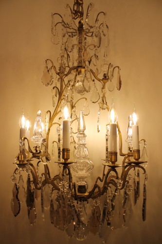 Luminaires Lustre - Lustre cage en bronze et cristal, fin du XIXe siècle