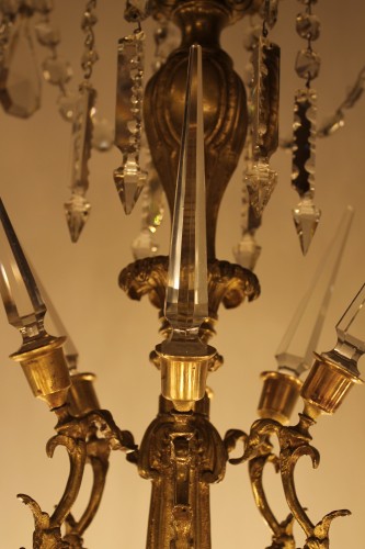 Antiquités - Très important lustre en bronze et cristal, milieu du XIXe siècle