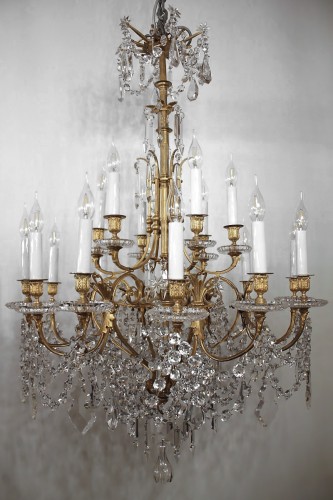 Lustre en bronze et cristal de Baccarat à 18 Lumières, fin XIXe siècle