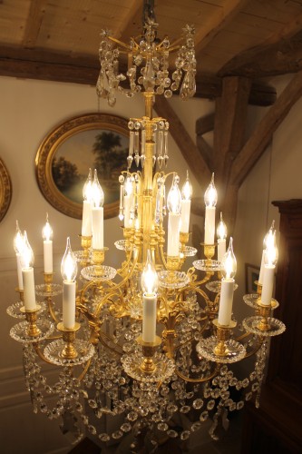 Lustre en bronze et cristal de Baccarat à 18 Lumières, fin XIXe siècle - Luminaires Style Napoléon III