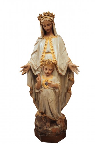 Importante Vierge à l'Enfant en terre cuite, époque XIXe Siècle