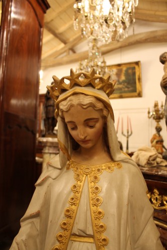 Importante Vierge à l'Enfant en terre cuite, époque XIXe Siècle - Art sacré, objets religieux Style 