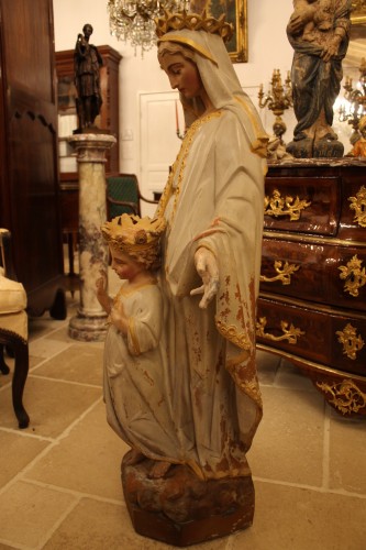 Importante Vierge à l'Enfant en terre cuite, époque XIXe Siècle - Antiquités Thierry Martin