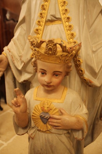 XIXe siècle - Importante Vierge à l'Enfant en terre cuite, époque XIXe Siècle