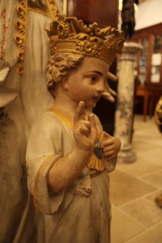 Importante Vierge à l'Enfant en terre cuite, époque XIXe Siècle - 