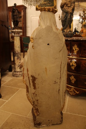 Antiquités - Importante Vierge à l'Enfant en terre cuite, époque XIXe Siècle