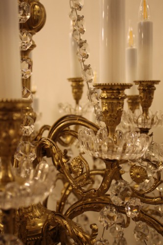 Antiquités - Important lustre corbeille en cristal de Baccarat à 24 feux, circa 1875