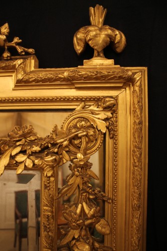 Grand miroir à parecloses en bois et stuc doré, époque Napoléon III - Miroirs, Trumeaux Style Napoléon III