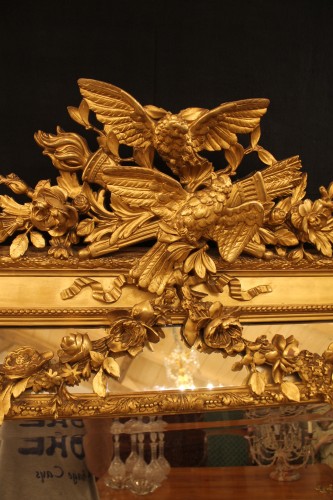 Grand miroir à parecloses en bois et stuc doré, époque Napoléon III - Napoléon III