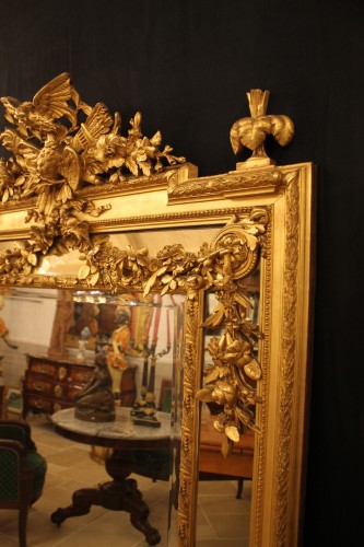 Antiquités - Grand miroir à parecloses en bois et stuc doré, époque Napoléon III
