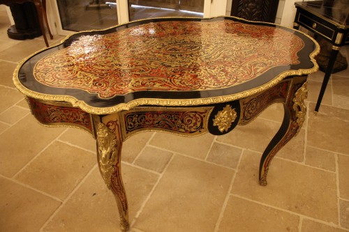 Antiquités - Table violon Napoléon III en marqueterie Boulle