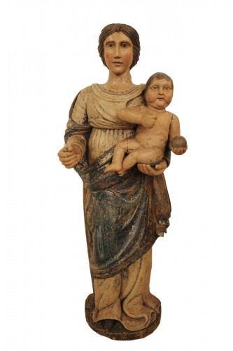 Vierge à l'enfant en bois sculpté et polychromé, époque XVIIe siècle