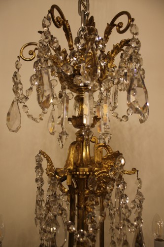 Antiquités - Important lustre en bronze doré et cristal de Baccarat à 18 feux, époque Napoléon III