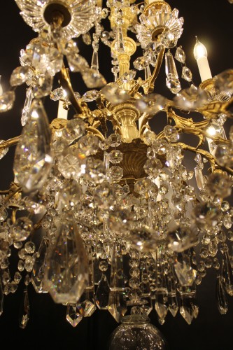 Lustre en bronze et cristal de Baccarat à 15 feux, milieu du XIXe siècle - Luminaires Style 