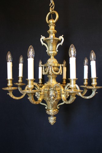 Lustre en bronze à 8 feux, fin du XIXe siècle - Luminaires Style 