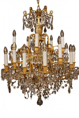 Baccarat - Lustre en bronze et cristal à 20 lumières, fin du XIXe siècle