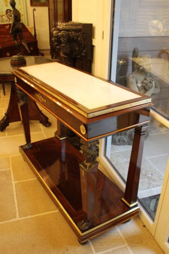 Caryatids console in mahogany and mahogany veneer, Empire period - Furniture Style Empire