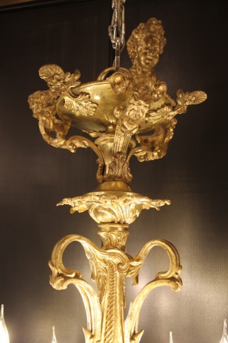 Luminaires Lustre - Important lustre à 24 feux en bronze ciselé et doré, époque Napoléon III
