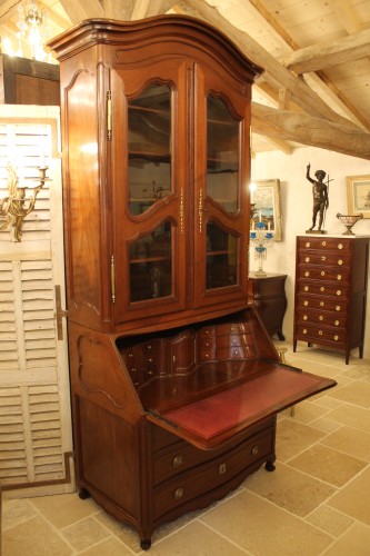 Mobilier Bureau et Secrétaire - Commode scribanne bibliothèque en acajou massif, travail Nantais du XVIIIe siècle