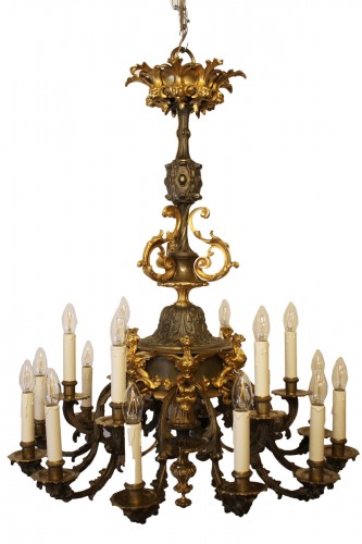 Lustre en bronze doré et patiné à 18 feux, époque Napoléon III