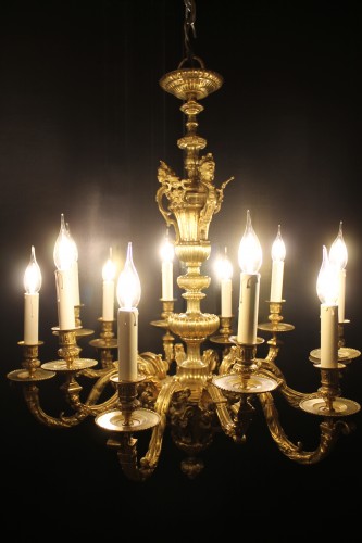 Lustre Mazarin en bronze doré à 12 feux XIXe siècle - Luminaires Style Napoléon III