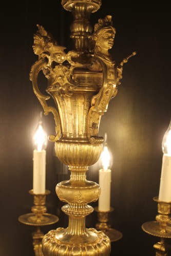 Lustre Mazarin en bronze doré à 12 feux XIXe siècle - Antiquités Thierry Martin