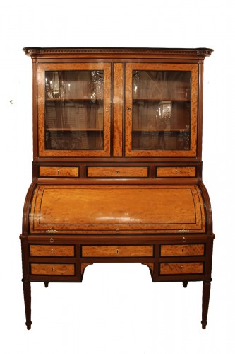 Bureau à cylindre en acajou et bois citron, travail Bordelais d'époque Louis XVI